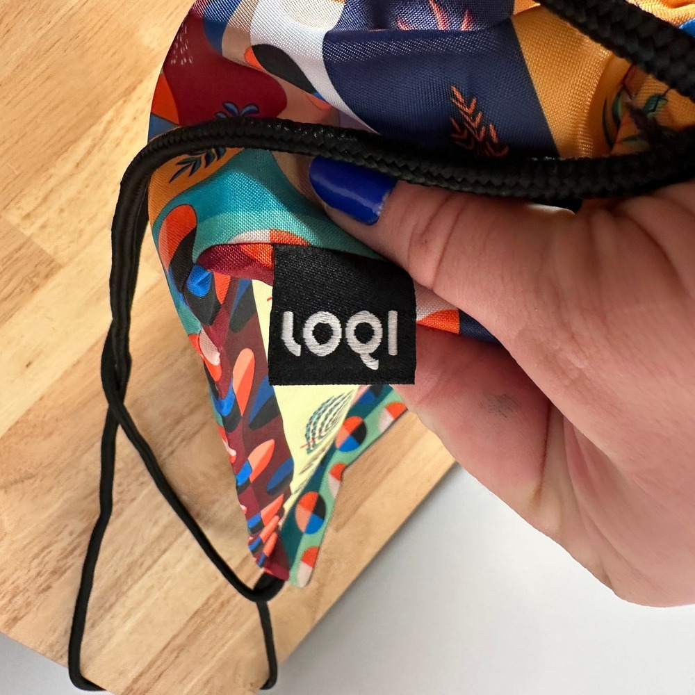 LOQI Multicolor‎ Mixed Pattern Botanical Geometric Drawstring Pouch Travel Bag - Picture 4 of 7